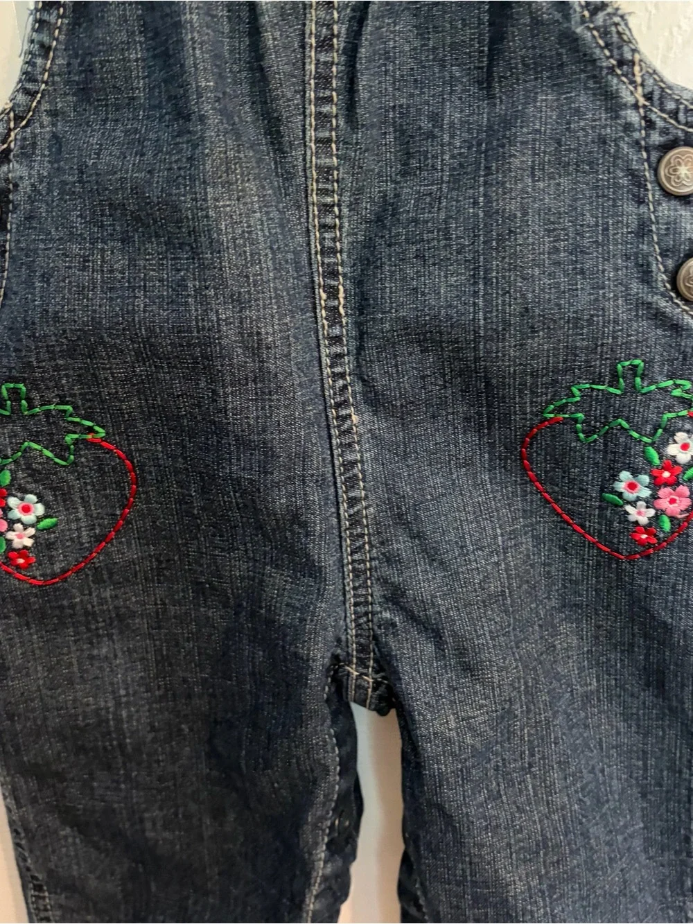 Rare Vintage Carter's Girls Denim Overalls w/Strawberry Embroidery Size 9 Months